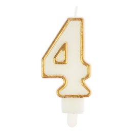 Świeczka urodzinowa cyferka nr 4 biała złota obwódka Arpex (DS0125ZLO-4-9906)